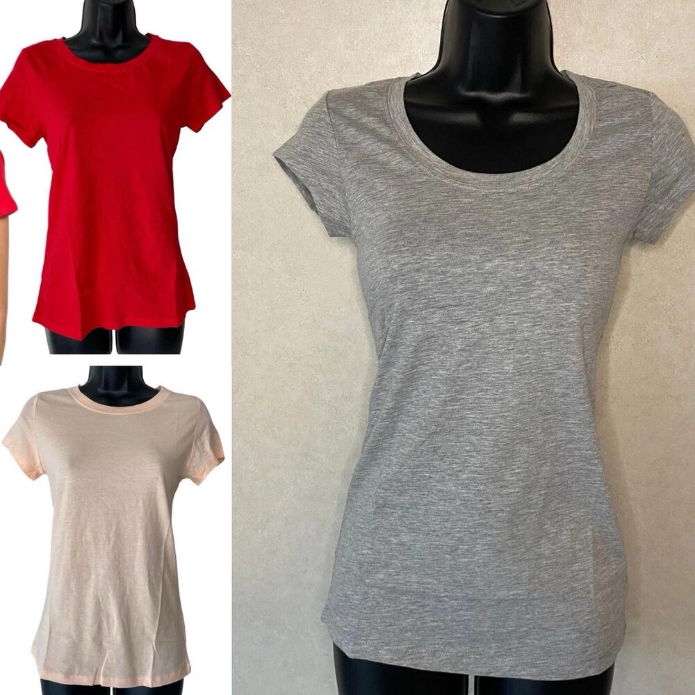 3-pcs ACTIVE BASIC Women's Round Neck Short Sleeve Tee‎ Basic Top T-shirt, Mdm